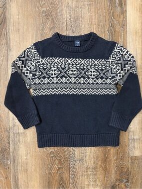 Boys 5T, Navy Fair Isle Crewneck Sweater - Classic Winter Knit